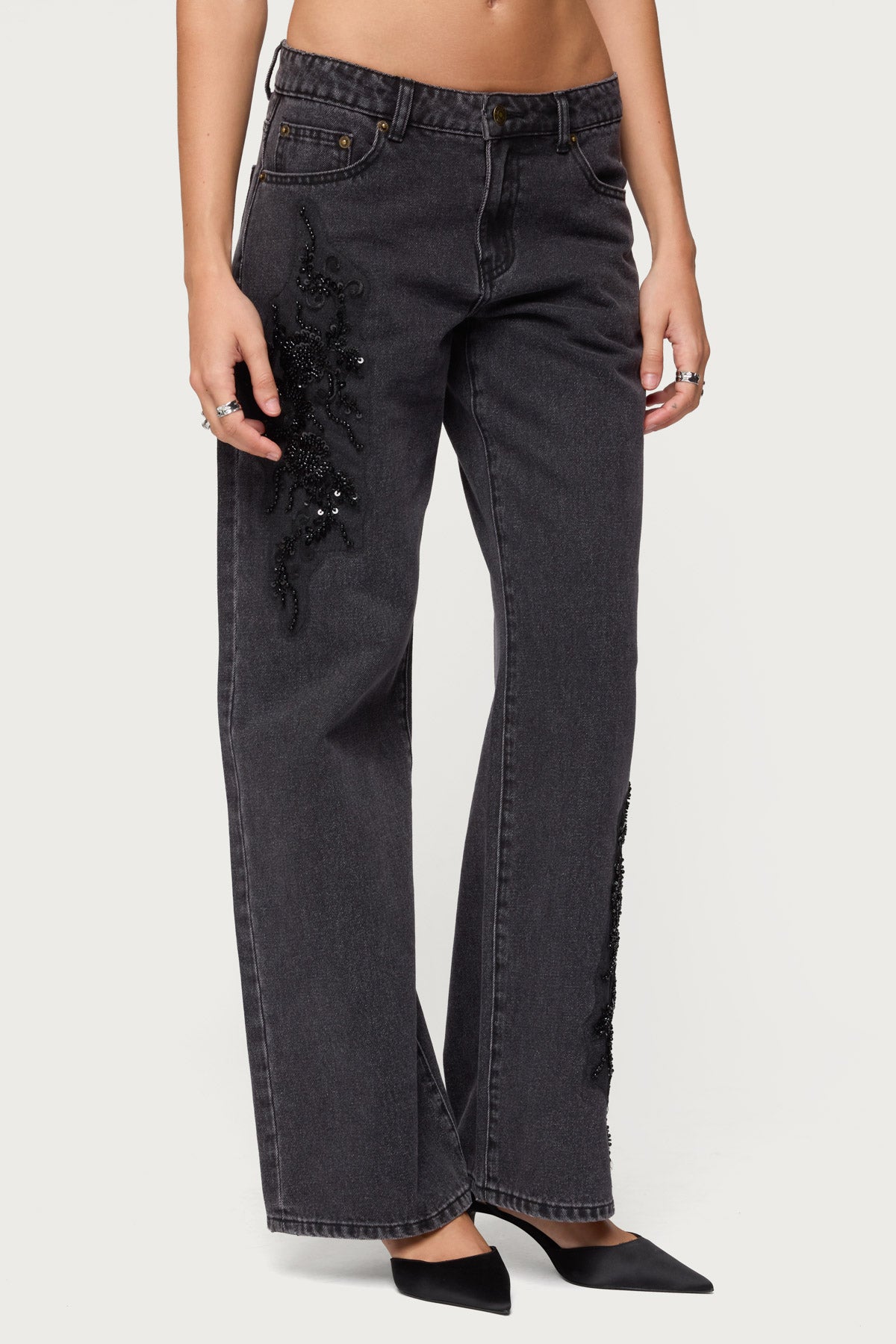 Rossa Beaded Low Rise Baggy Jeans - Image 5
