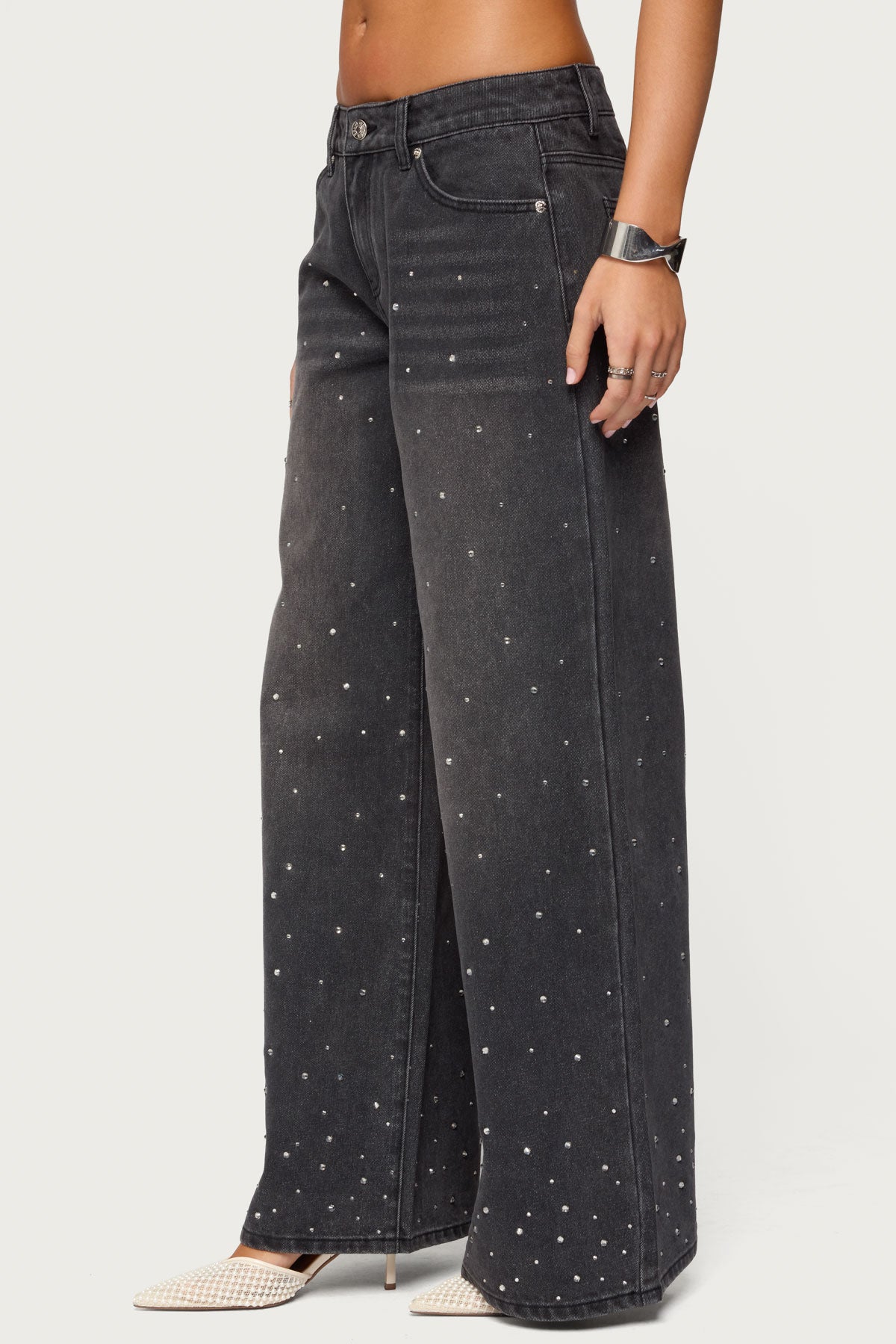 Rhinestone Washed Low Rise Baggy Jeans - Image 3