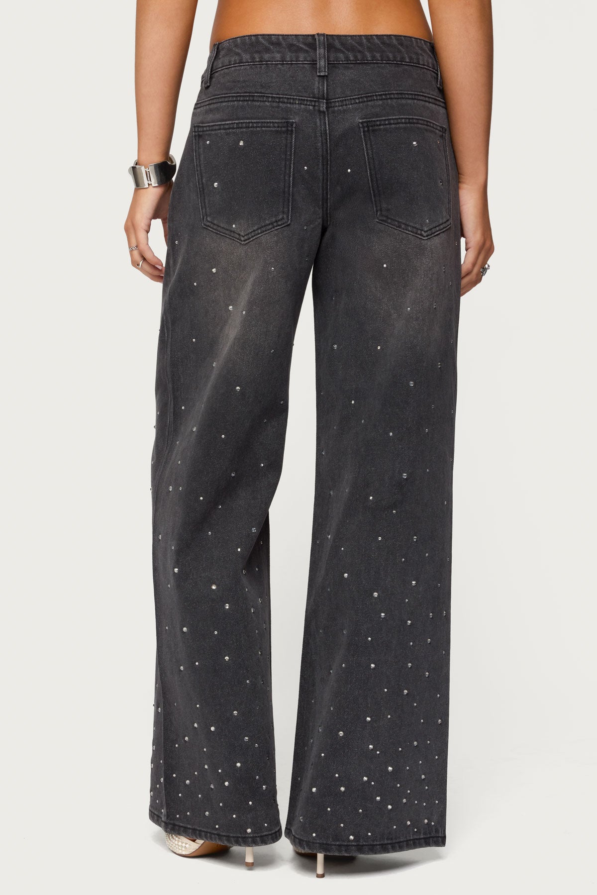 Rhinestone Washed Low Rise Baggy Jeans - Image 4