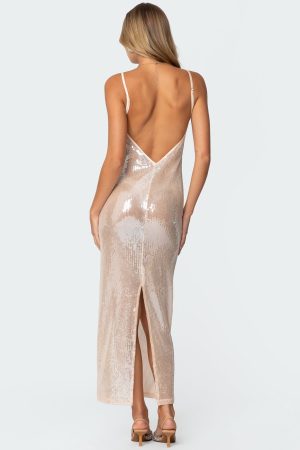 Sheer Sequin Slitted Maxi Dress