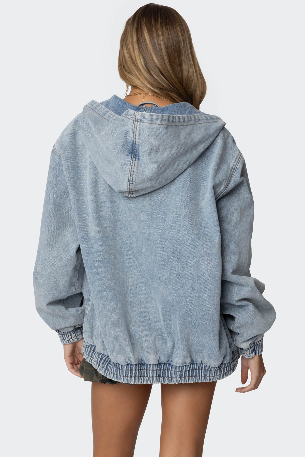 Hooded Vintage Washed Denim Bomber Jacket - Image 5