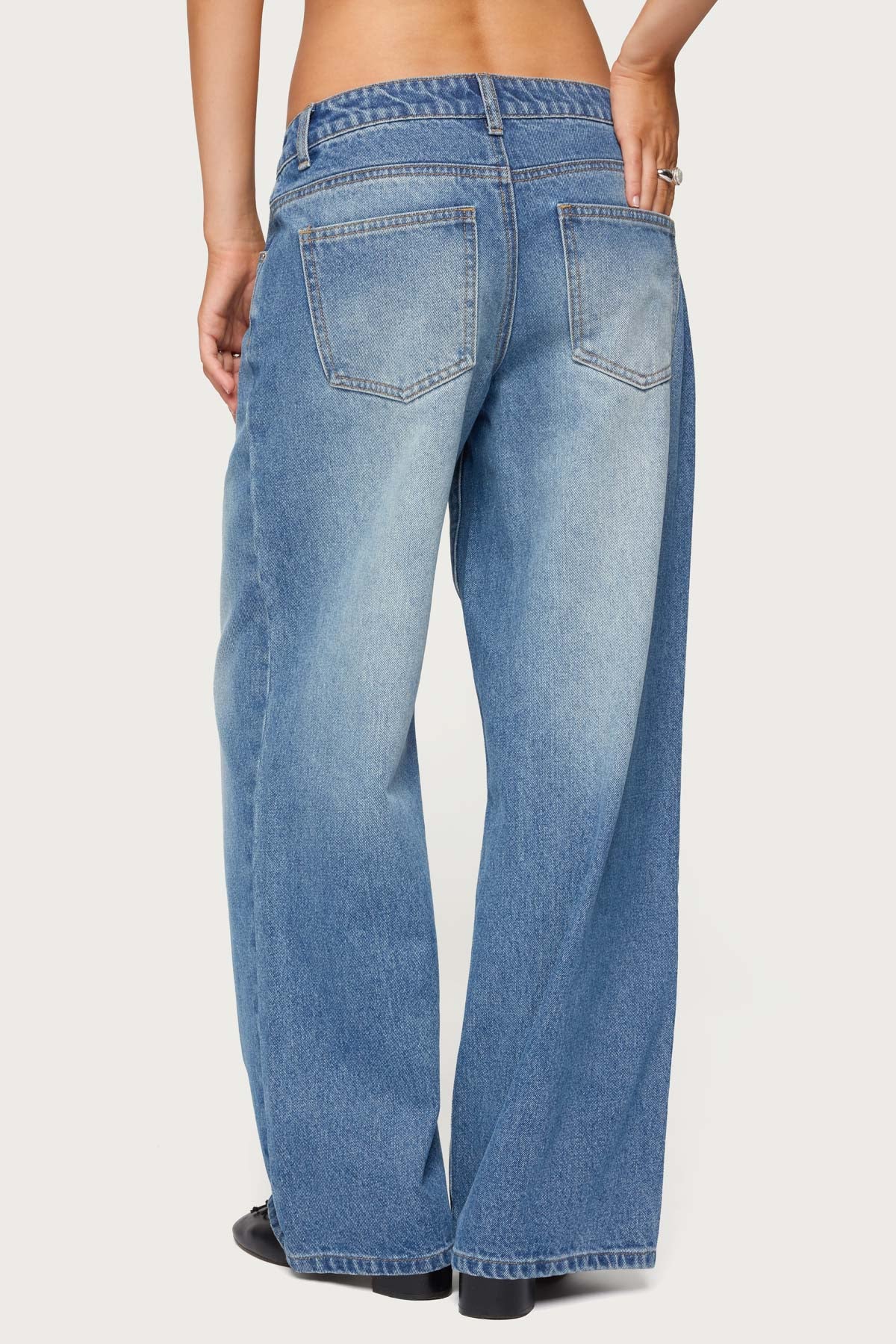 Petite Magda Acid Wash Low Rise Baggy Jeans - Image 5