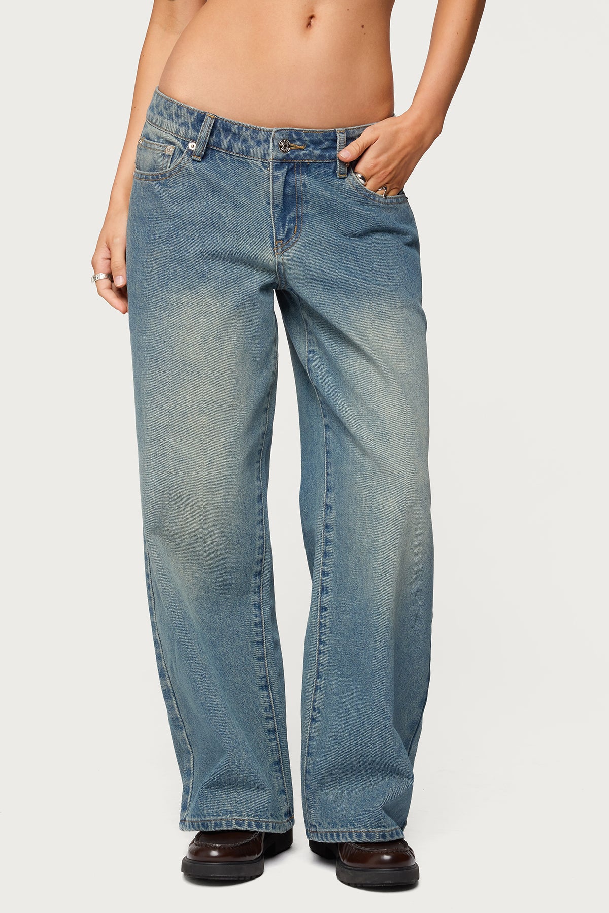 Petite Magda Acid Wash Low Rise Baggy Jeans - Image 2