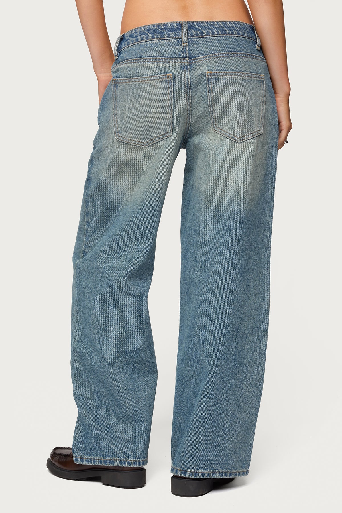 Petite Magda Acid Wash Low Rise Baggy Jeans - Image 5
