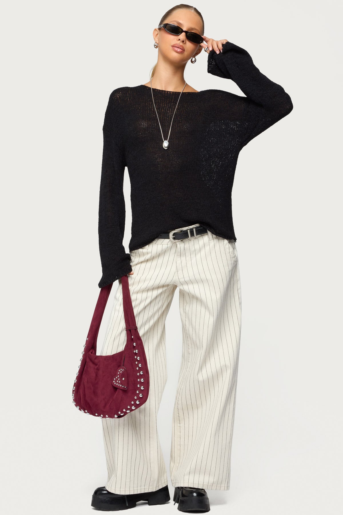 Petite Cory Striped Low Rise Baggy Jeans