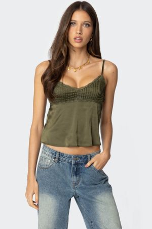 Blanca Satin Effect Lace Trim Tank Top