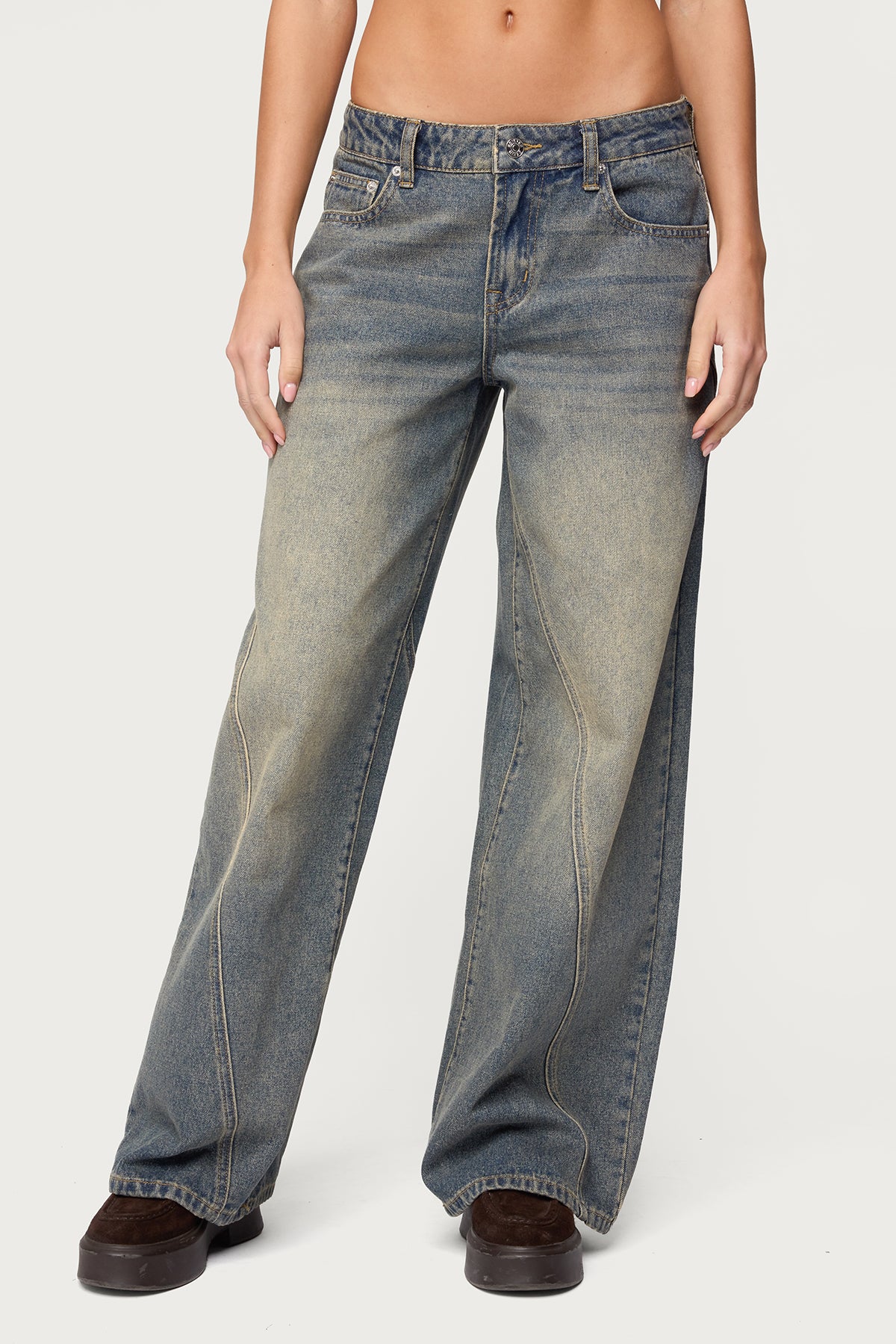 Vintage Washed Low Rise Baggy Jeans - Image 2