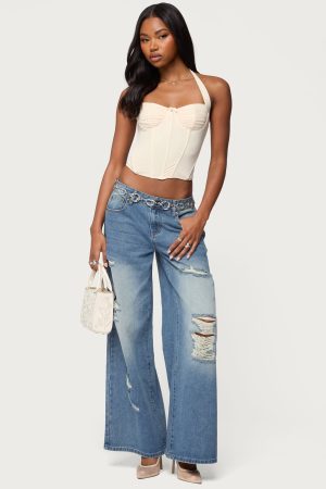 Frye Distressed Low Rise Baggy Jeans