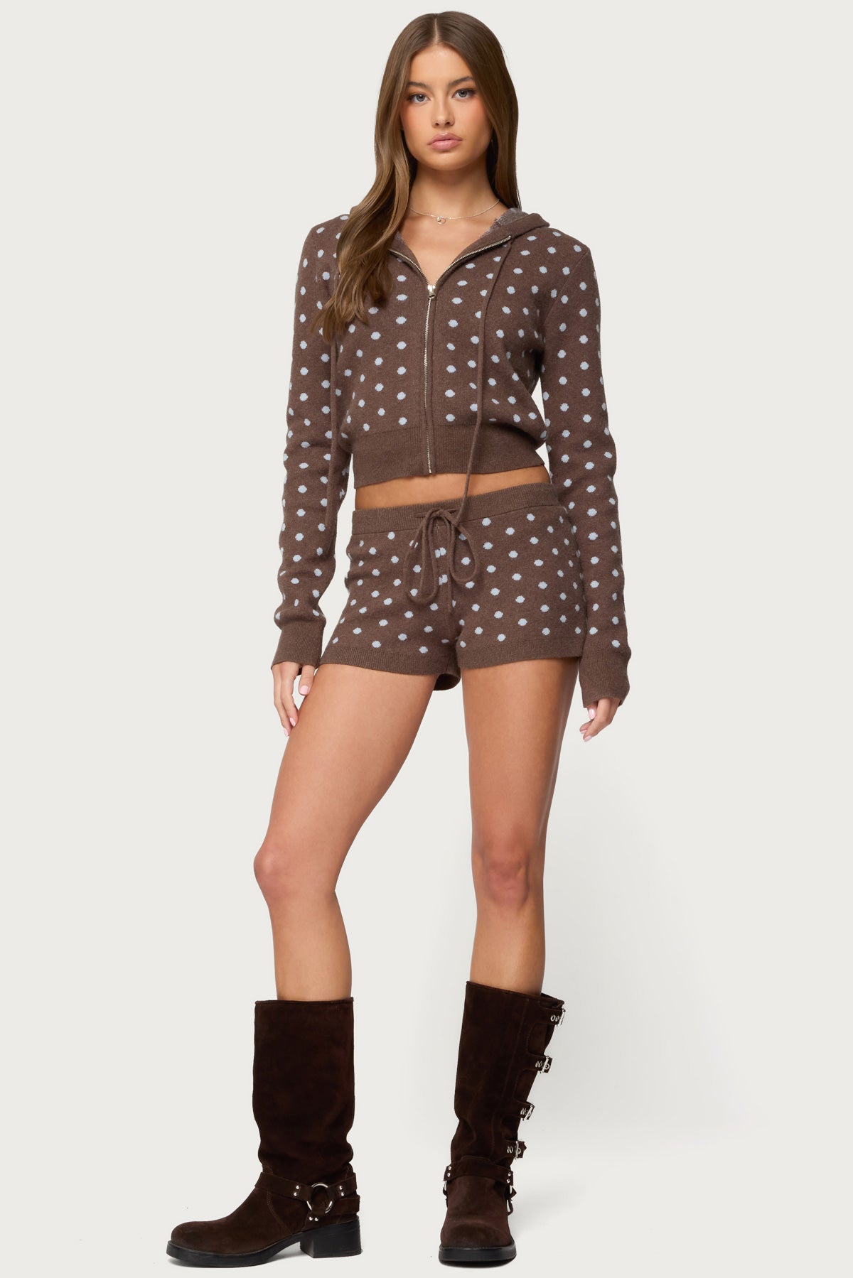 Kenny Polka Dot Knit Zip Up Hooded Cardigan - Image 5