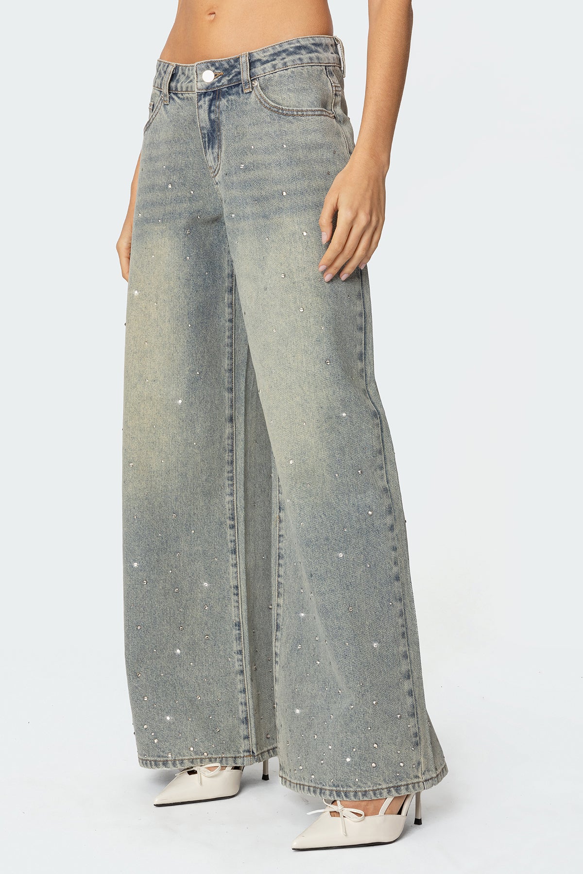 Rhinestone Washed Low Rise Baggy Jeans - Image 5