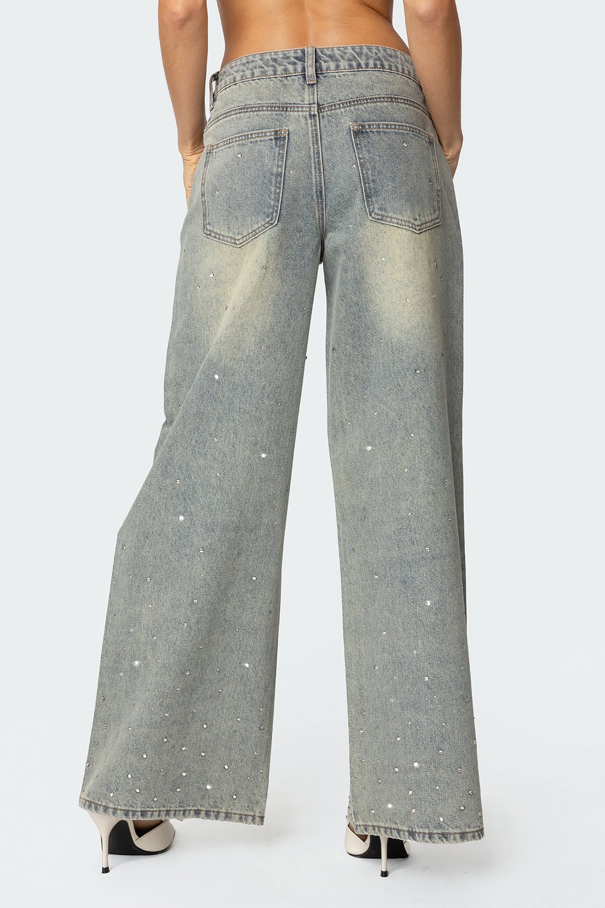 Rhinestone Washed Low Rise Baggy Jeans - Image 6