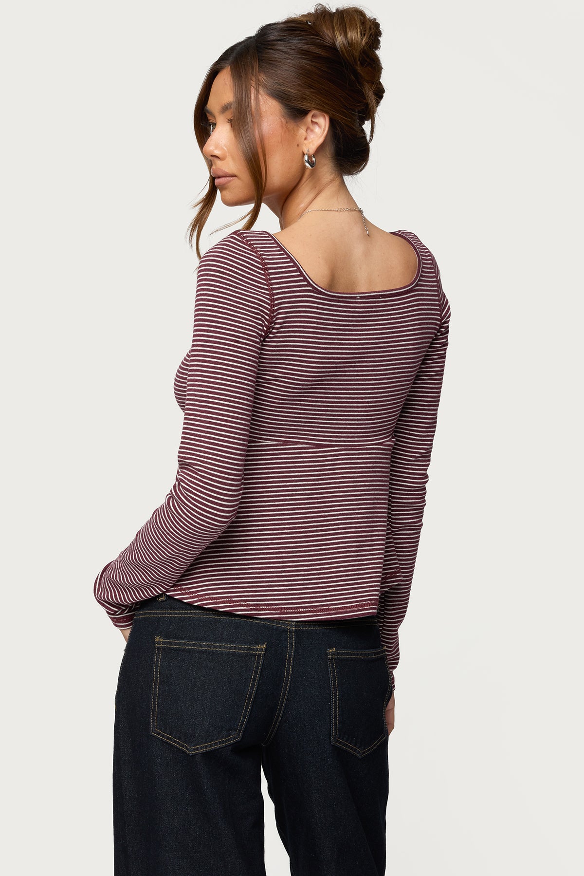 Sare Striped Babydoll Henley Top - Image 5