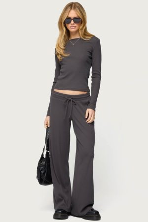 Cicilia Straight Leg Ribbed Pants