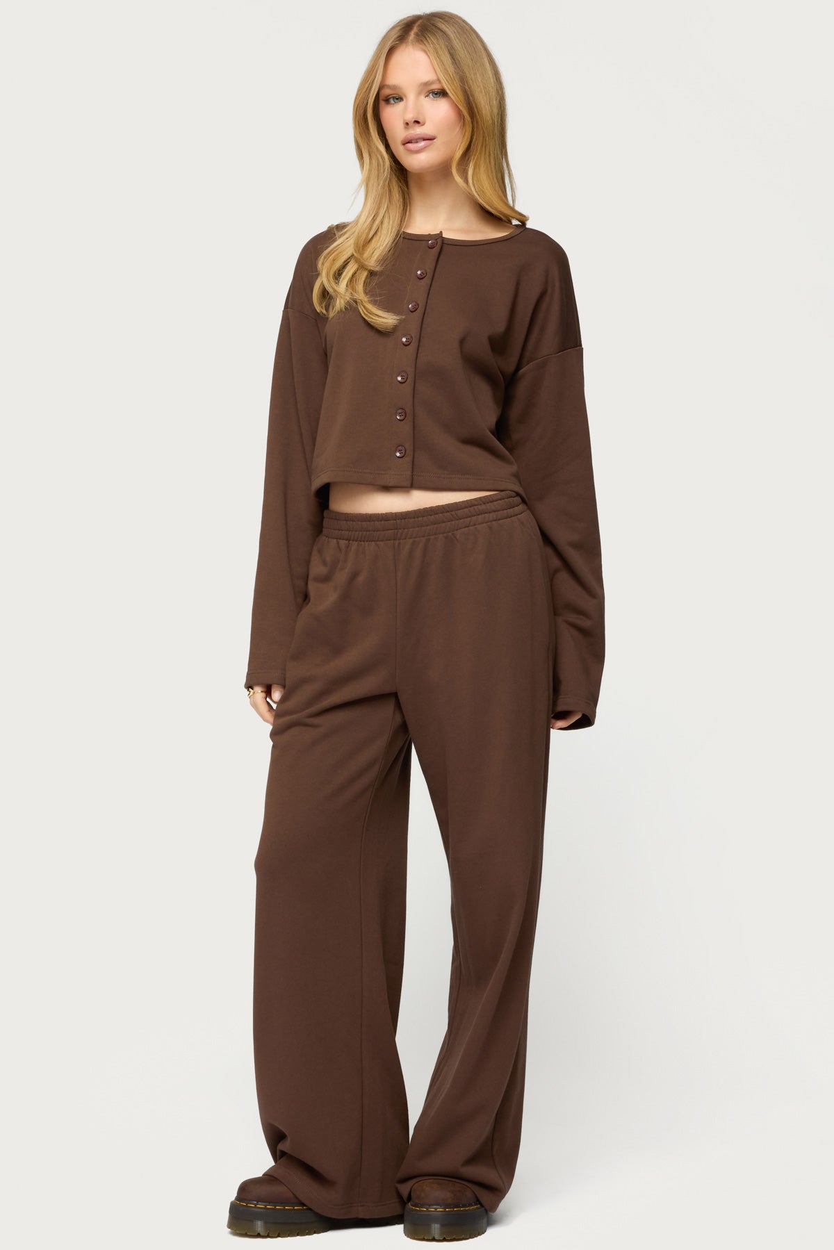 Binah Oversized French Terry Button Up Sweatshirt - Image 5
