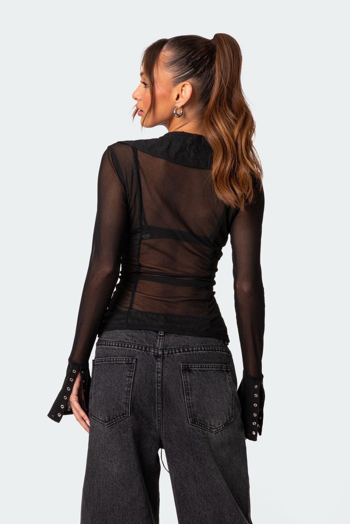 Lace Up Sheer Mesh Top - Image 5