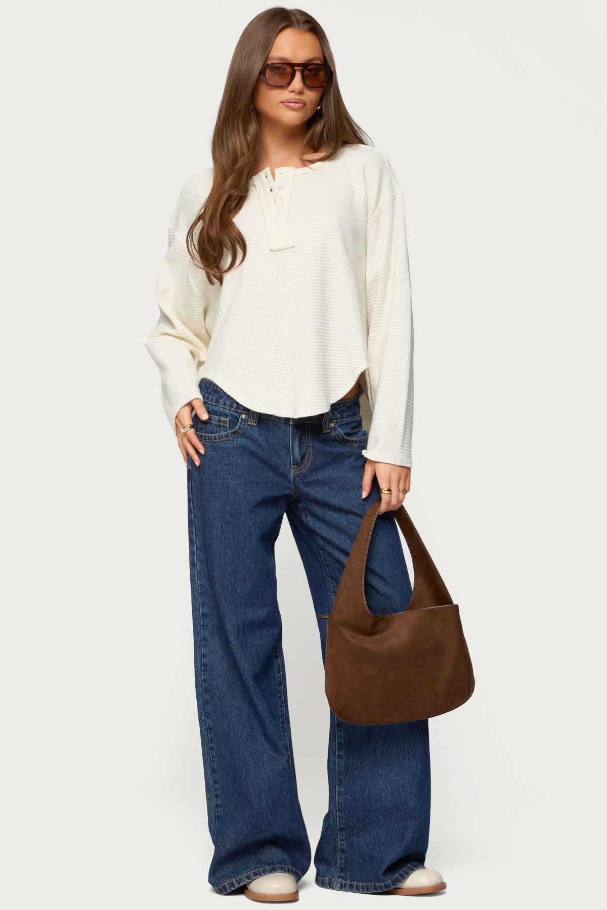 Alisia Oversized Waffle Henley Top - Image 3