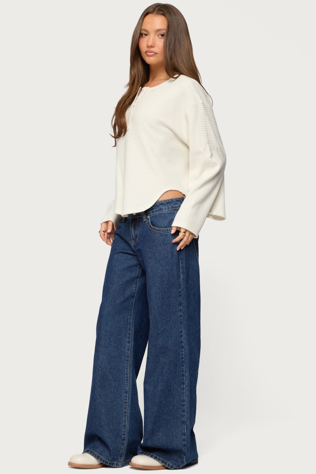 Alisia Oversized Waffle Henley Top - Image 5