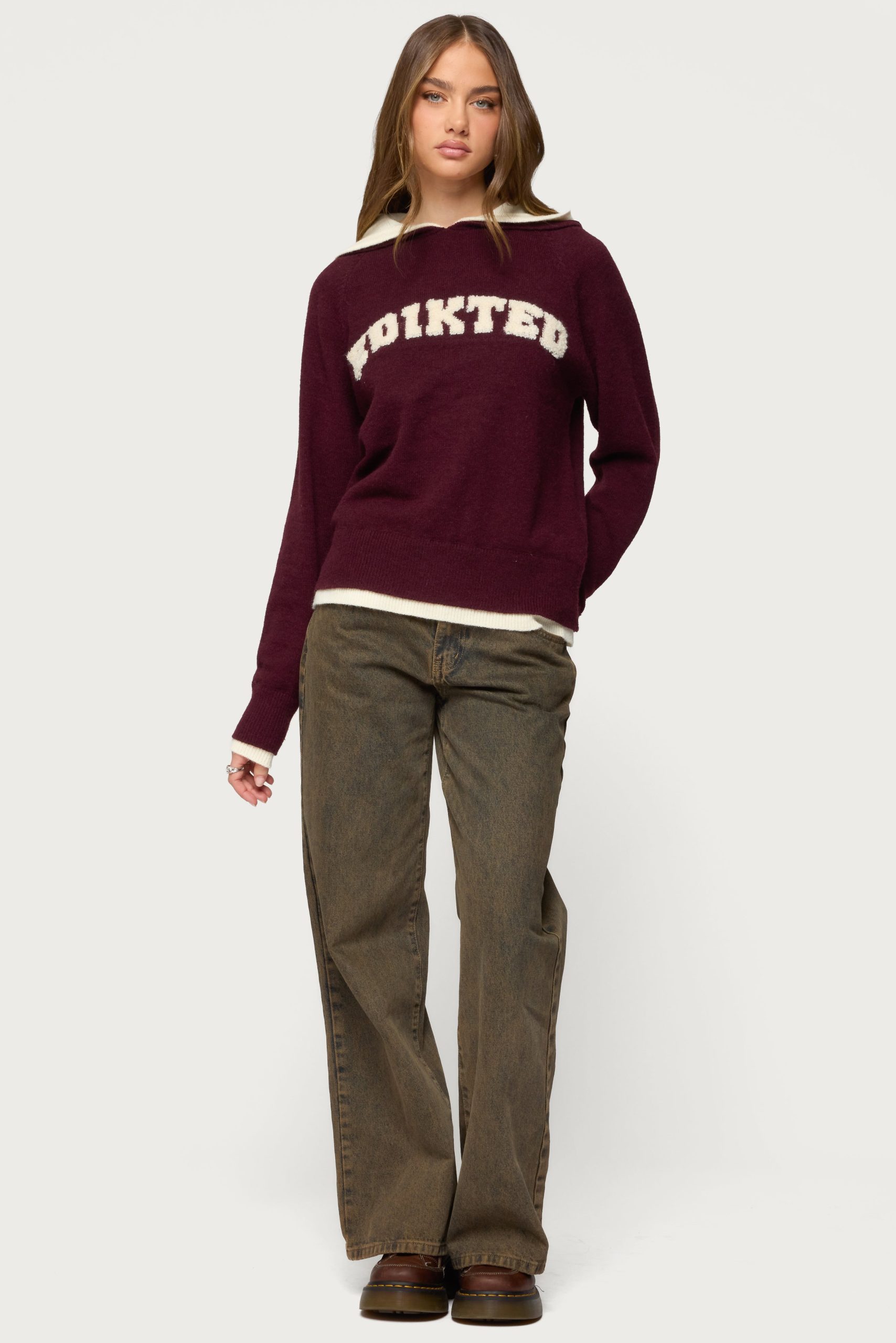 Edikted Varsity Contrast Layered Knit Hoodie - Image 5