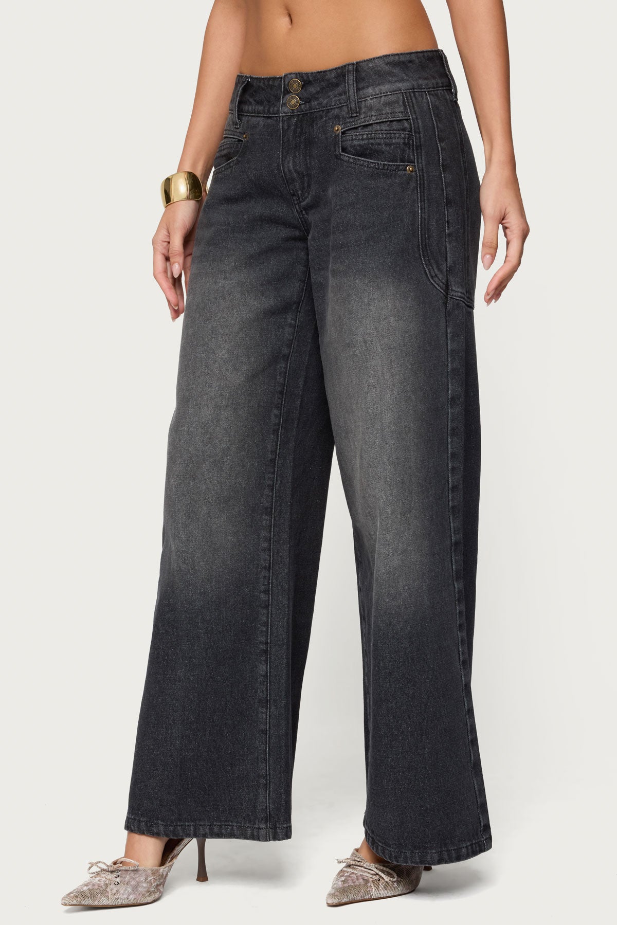 Charlize Stitched Washed Low Rise Baggy Jeans - Image 3