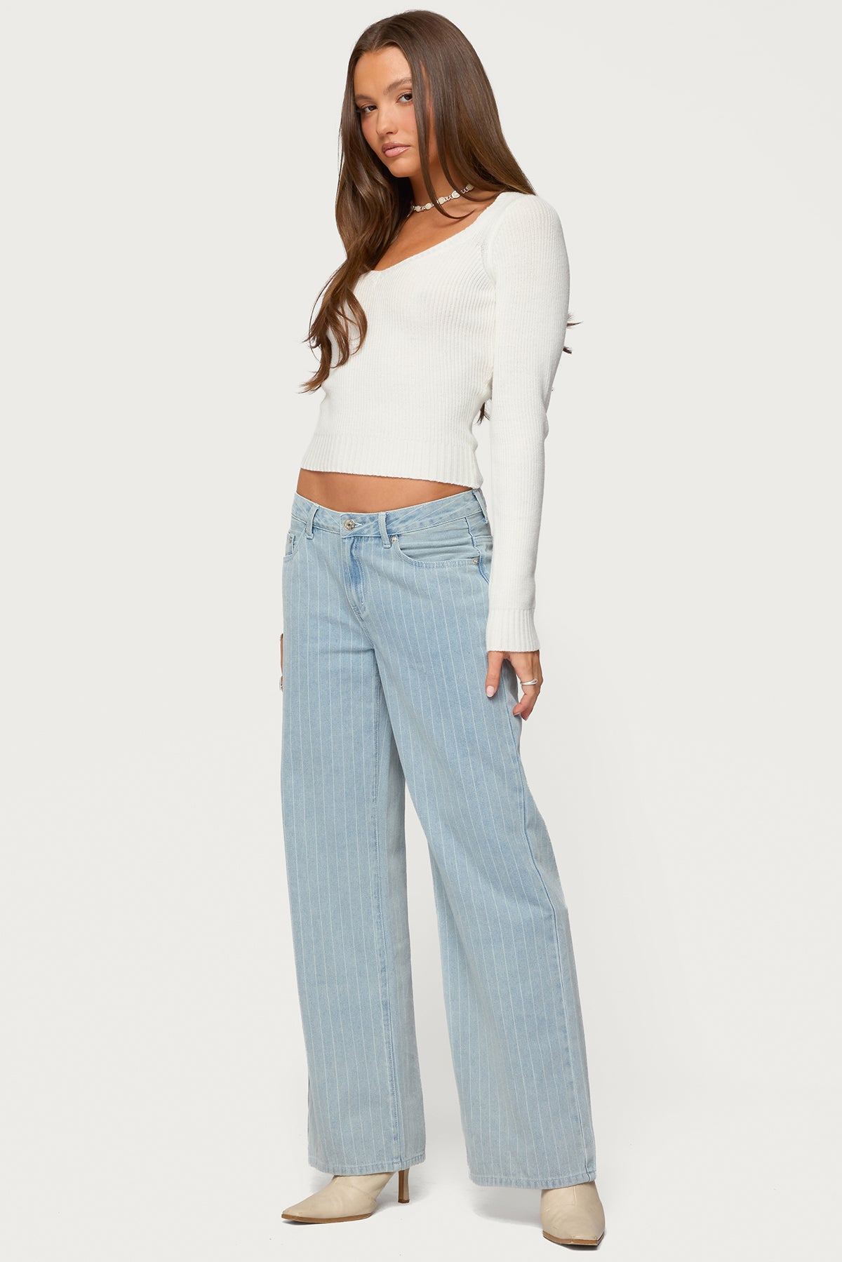 Pinstripe Low Rise Baggy Jeans - Image 3
