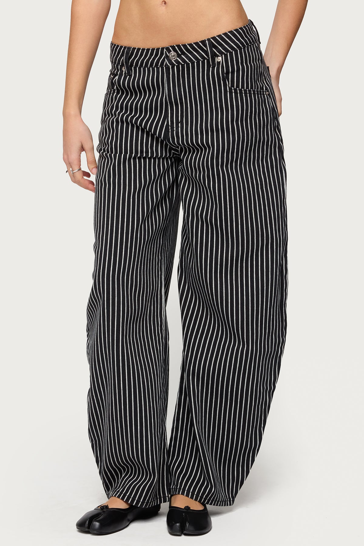 Pinstripe Low Rise Barrel Leg Jeans - Image 2
