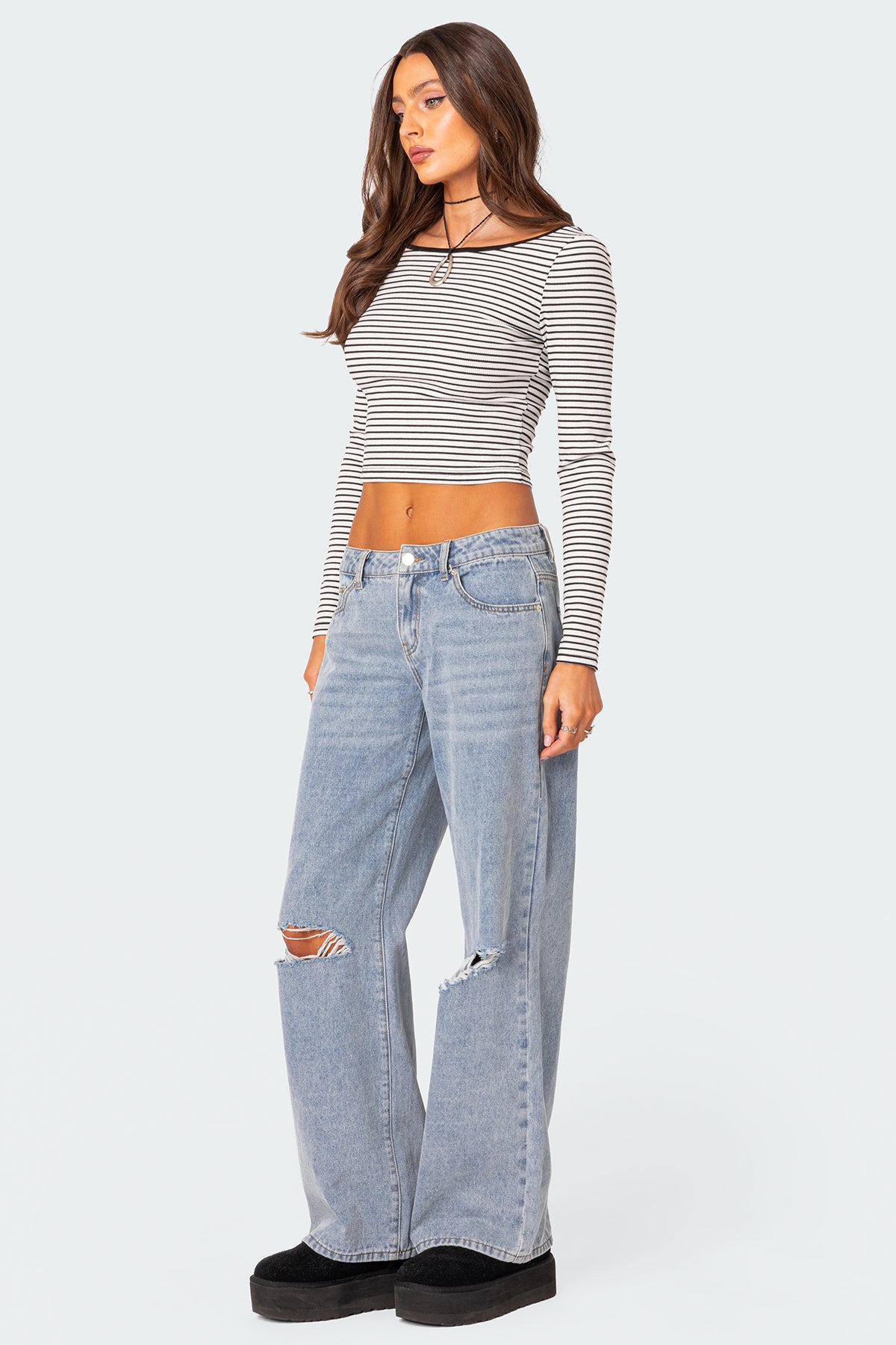 Striped Scoop Back Long Sleeve Top - Image 5