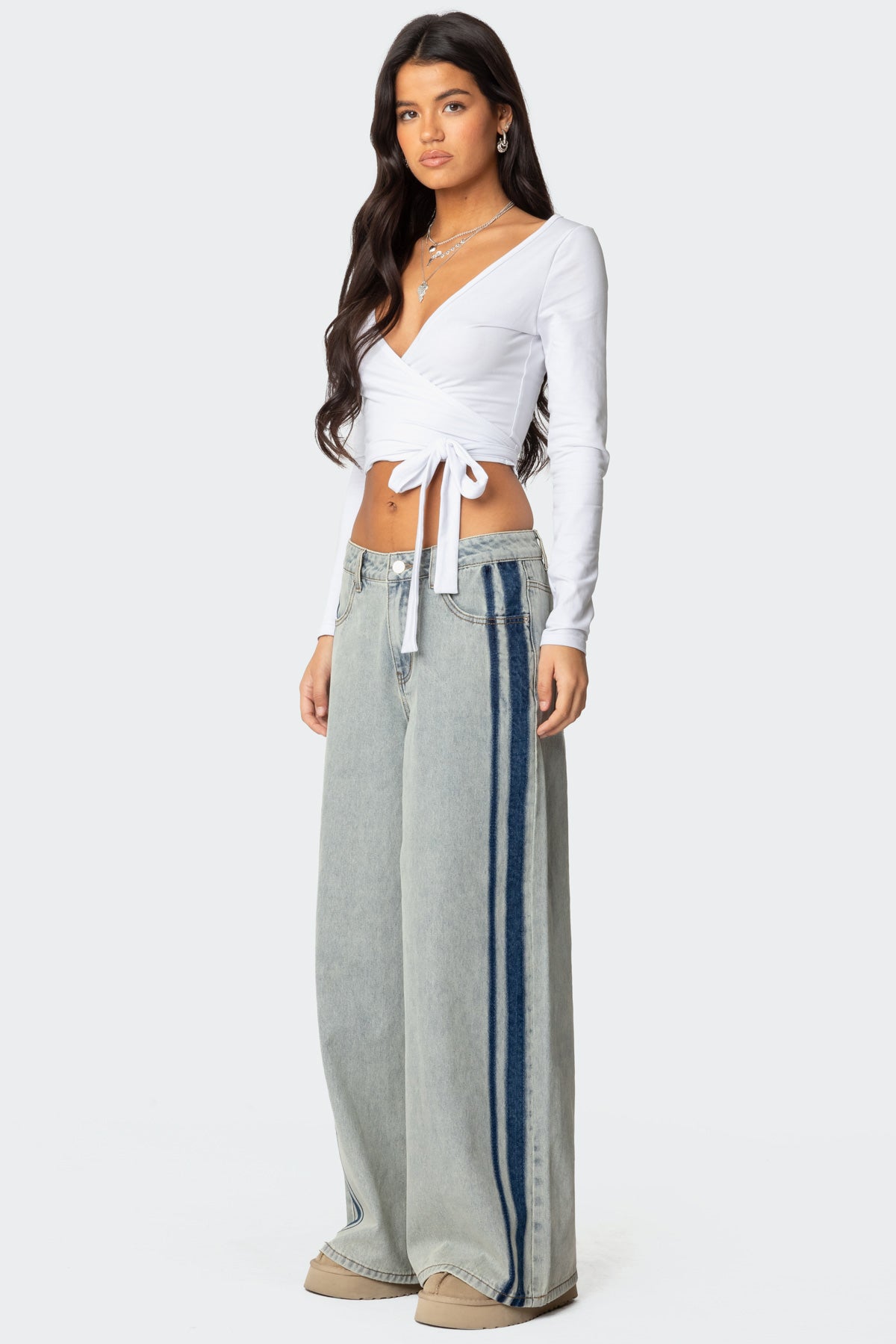 Side Stripe Washed Low Rise Baggy Jeans - Image 2