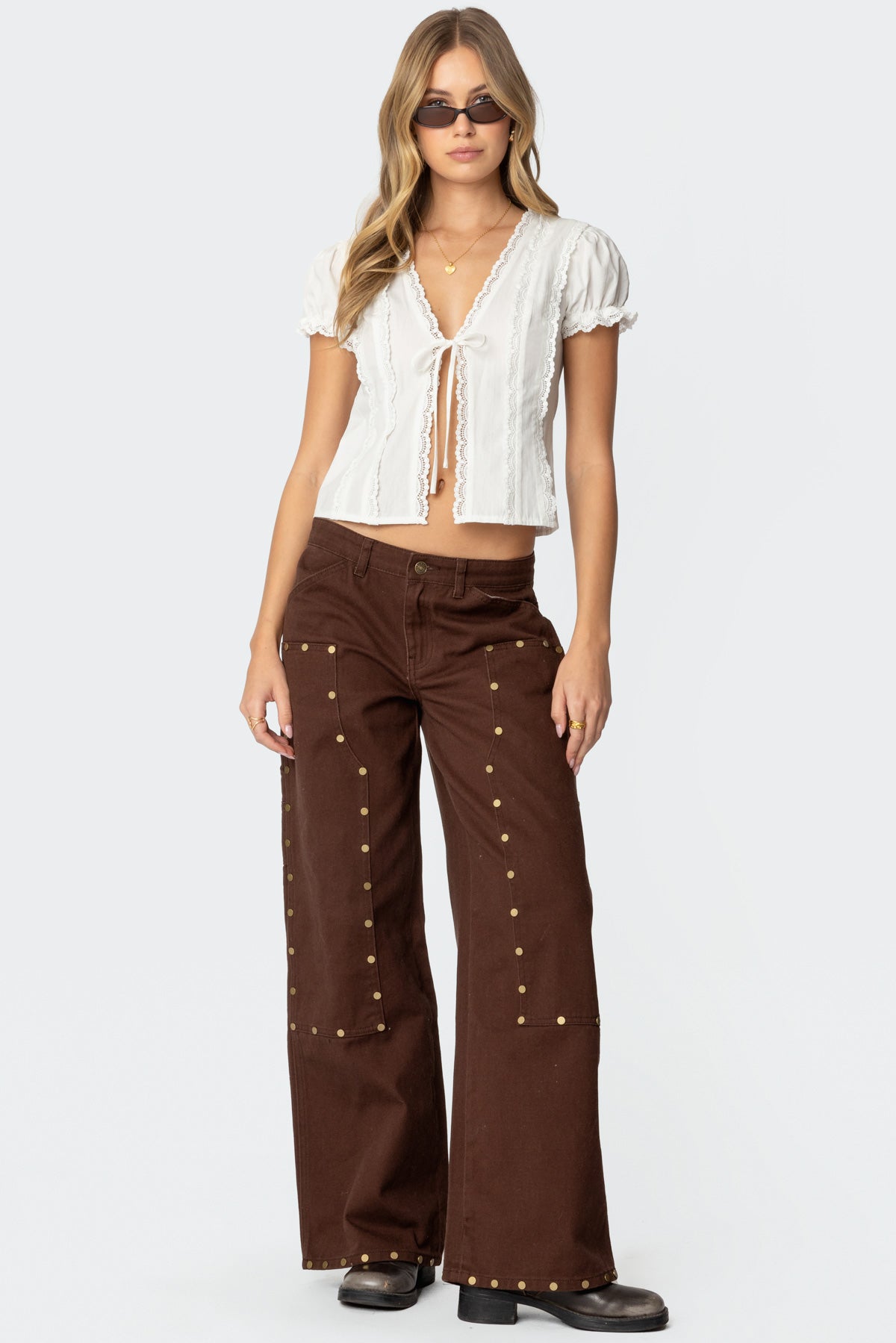 Studded Low Rise Baggy Carpenter Jeans