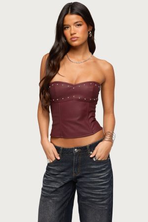 Izara Studded Faux Leather Corset