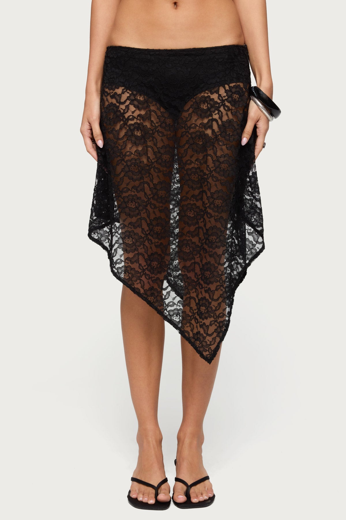Sheer Lace Handkerchief Midi Skort - Image 2