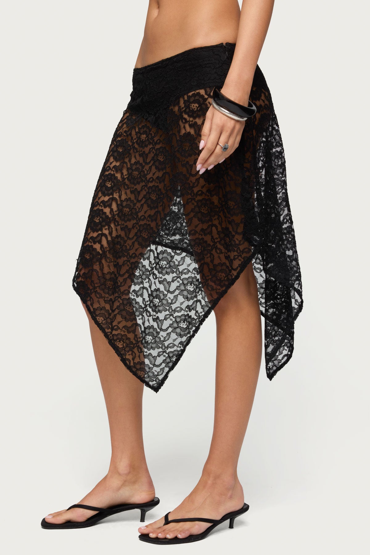 Sheer Lace Handkerchief Midi Skort - Image 3