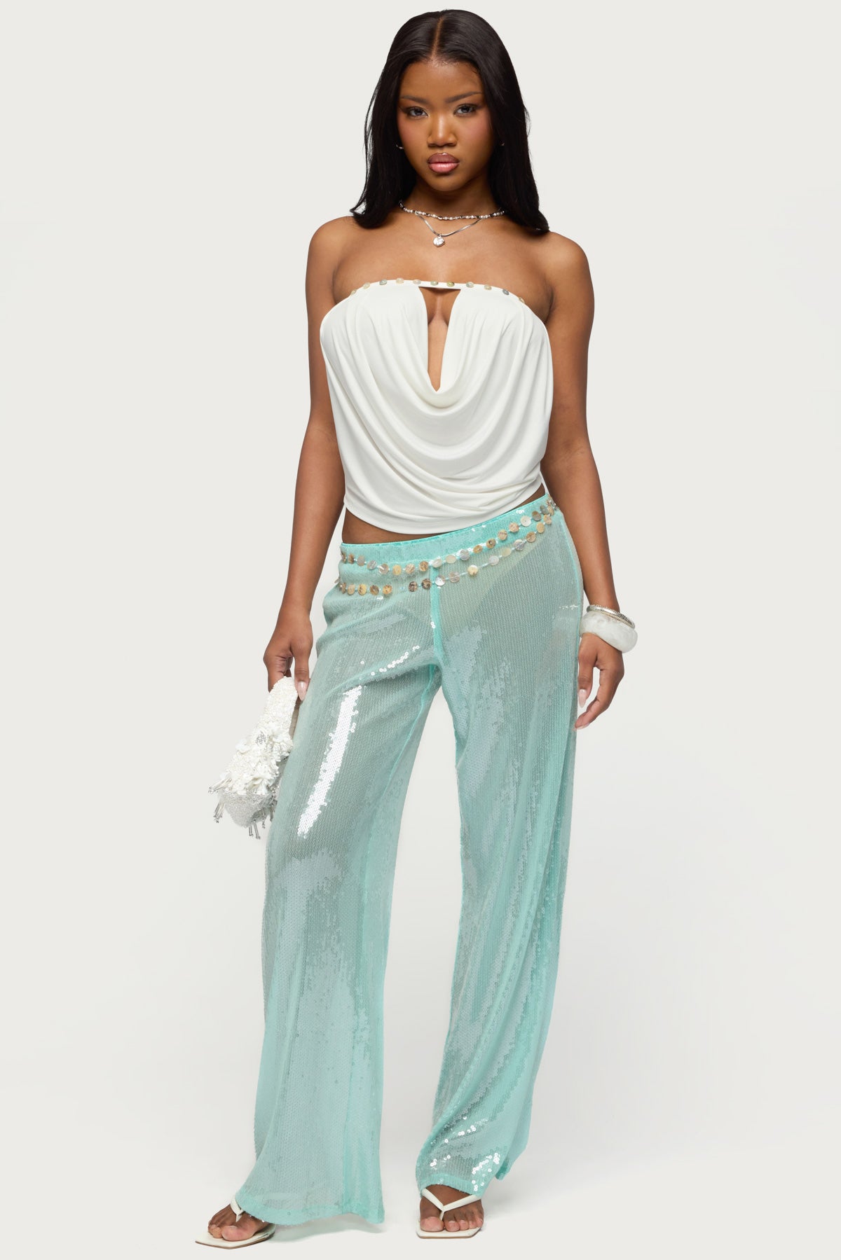 Giana Iridescent Strapless Cowl Neck Top - Image 2