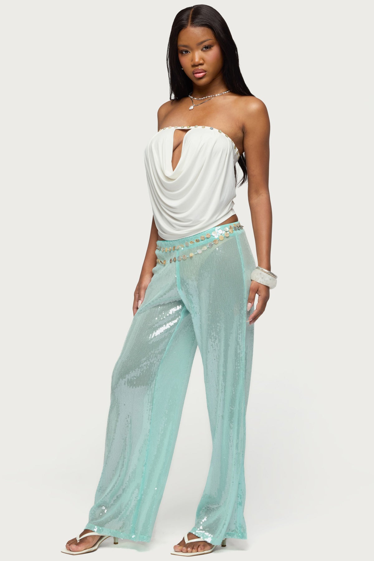 Giana Iridescent Strapless Cowl Neck Top - Image 4