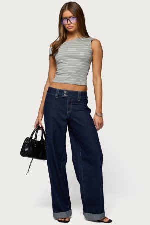 Cuffed Low Rise Straight Leg Jeans