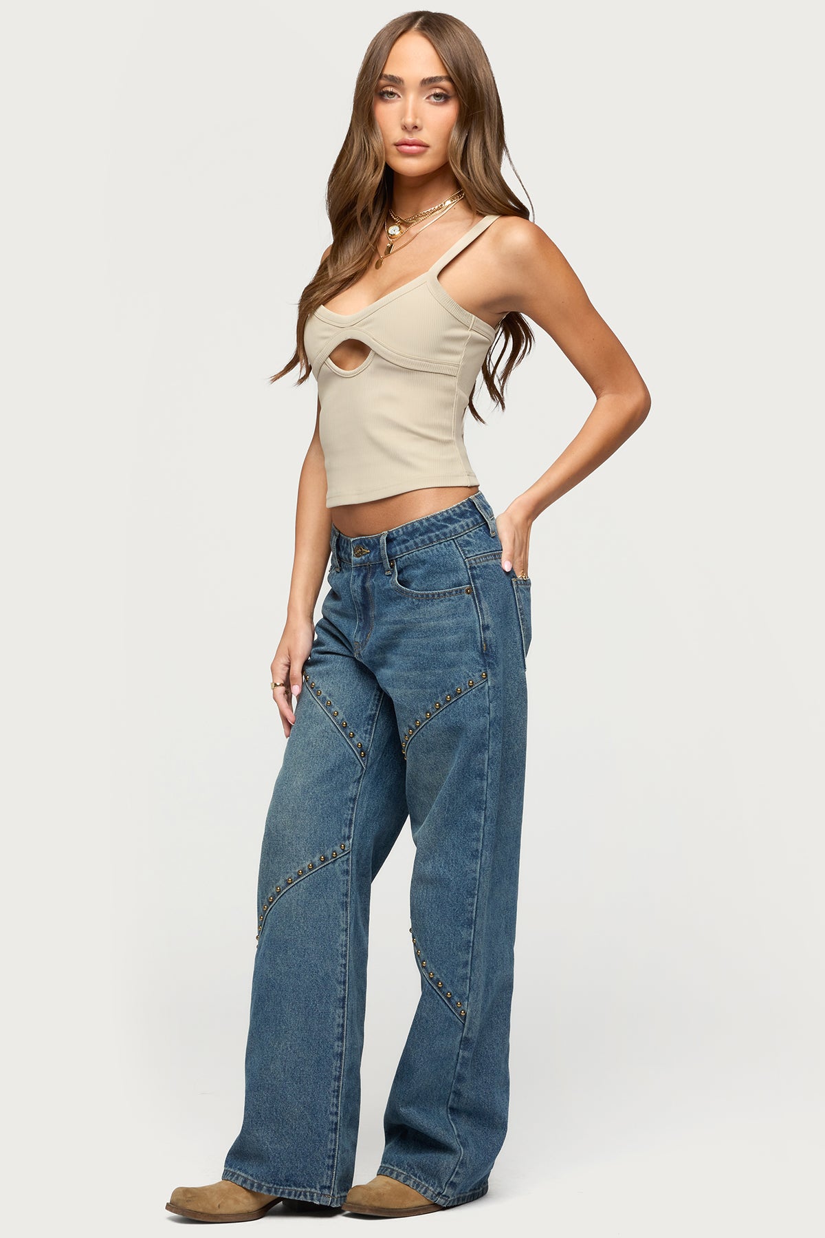 Charla Stud Low Rise Baggy Jeans - Image 3