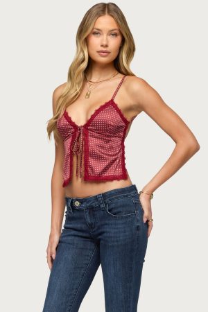 Backless Satin Effect Polka Dot Top