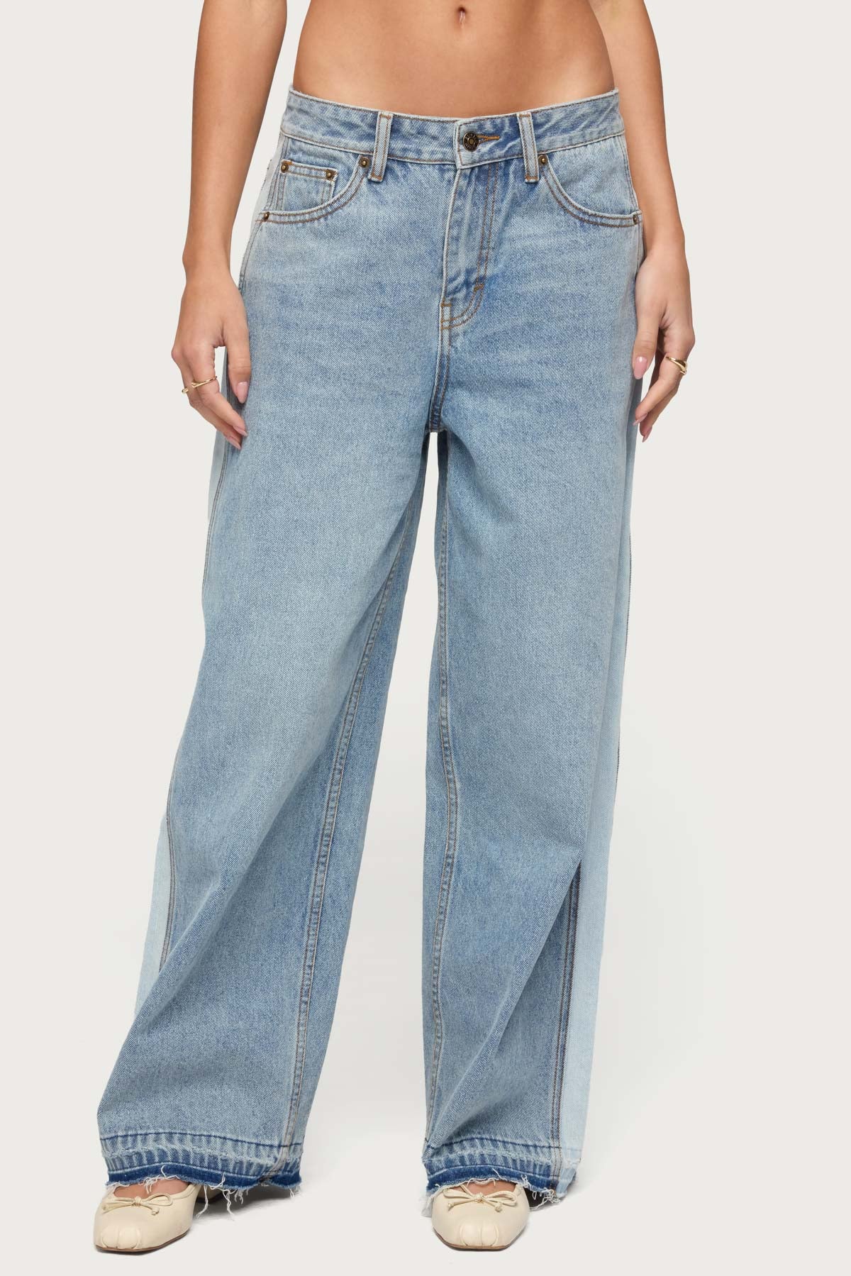 Cailin Contrast Panel Low Rise Baggy Jeans - Image 2