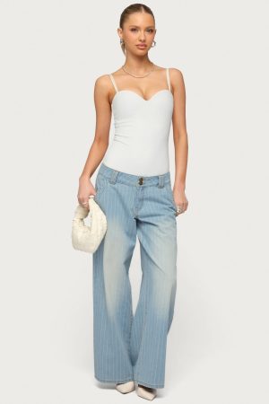 Petite Cory Striped Low Rise Baggy Jeans