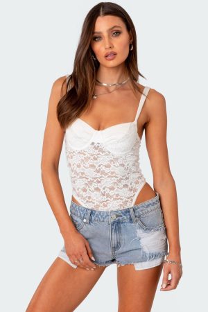 Lace & Satin Effect Cupped Bodysuit