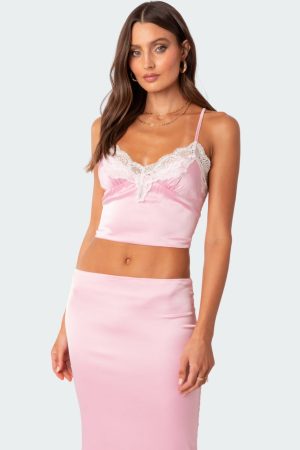 Brandi Lace Trim Satin Effect Tank Top