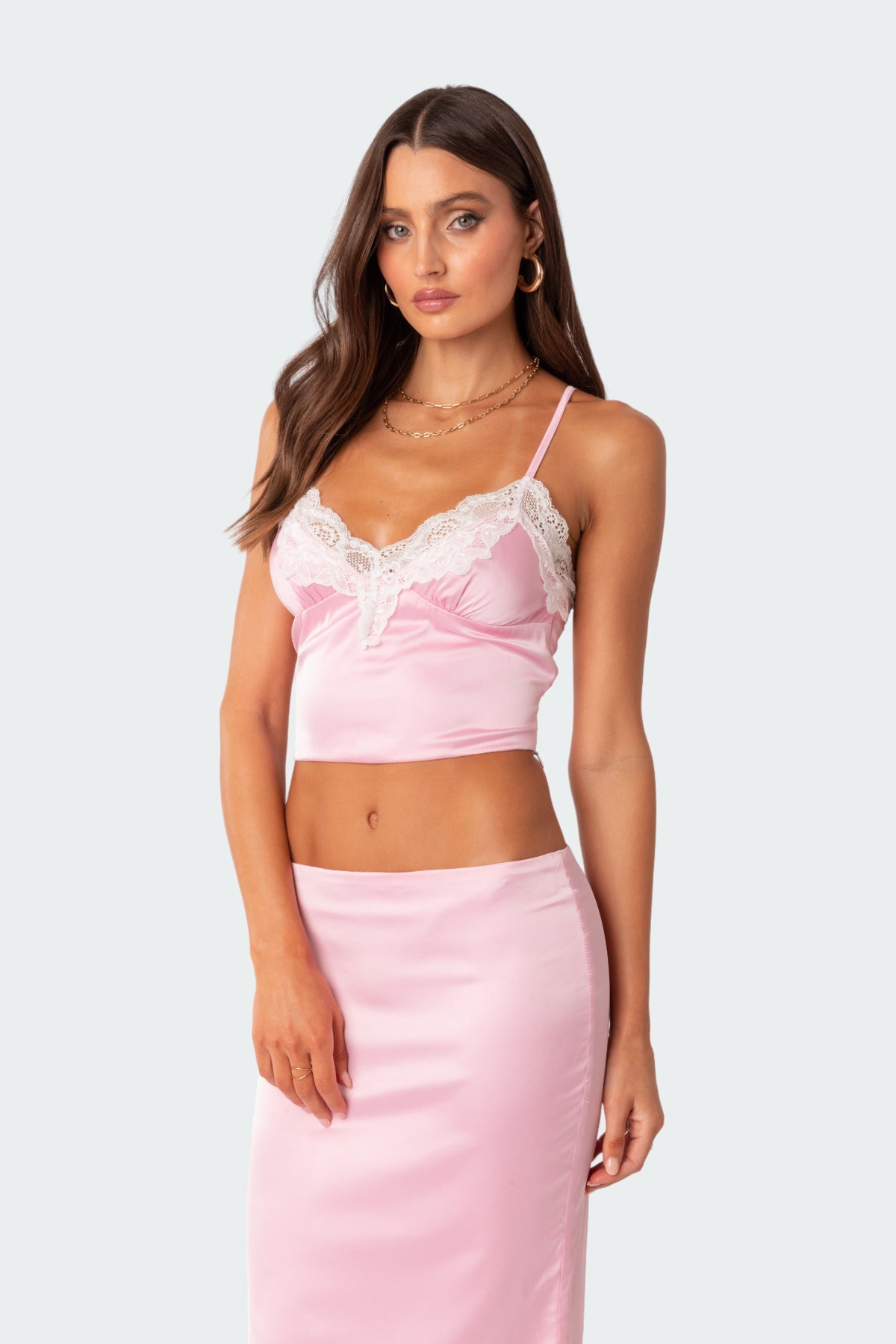 Brandi Lace Trim Satin Effect Tank Top - Image 2
