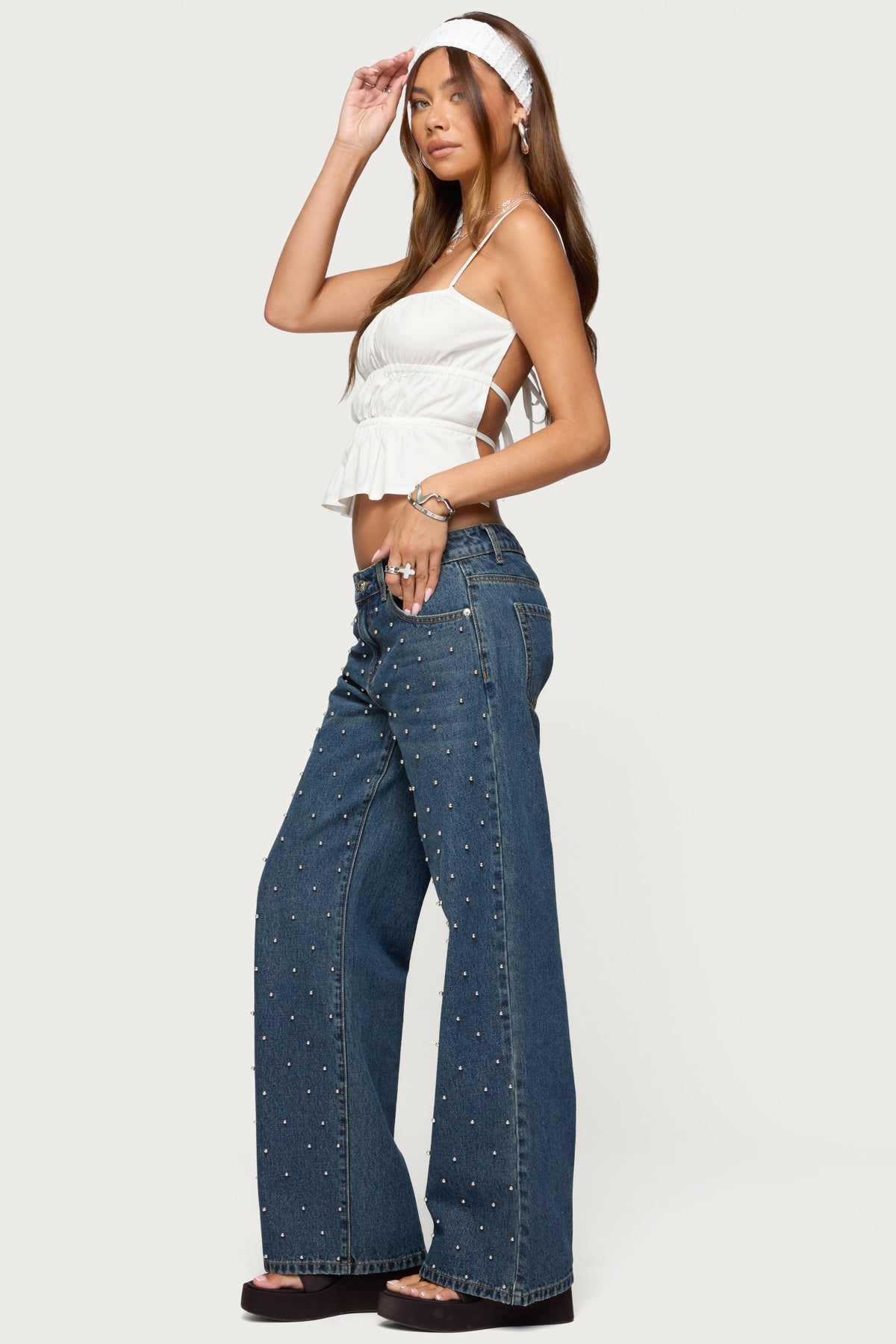 Esmay Studded Low Rise Baggy Jeans - Image 3