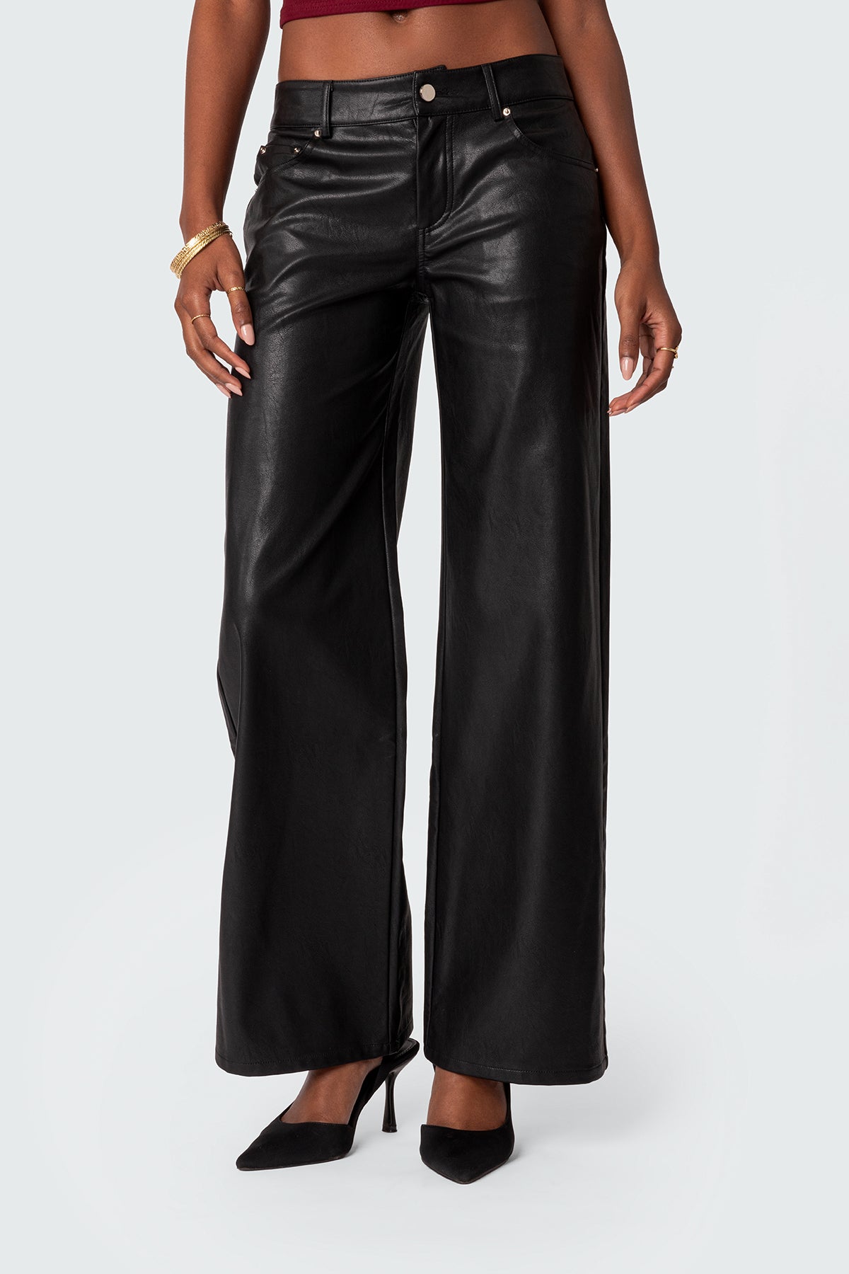 Faux Leather Straight Leg Pants - Image 2