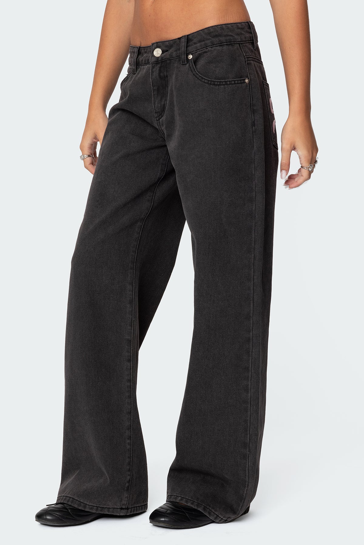 Bow Pocket Low Rise Baggy Jeans - Image 3