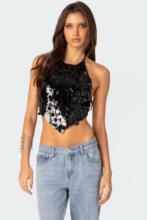 Caelia Sequin Open Back Top