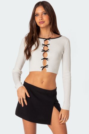 Billy Bow Cut Out Ribbed Crop Top