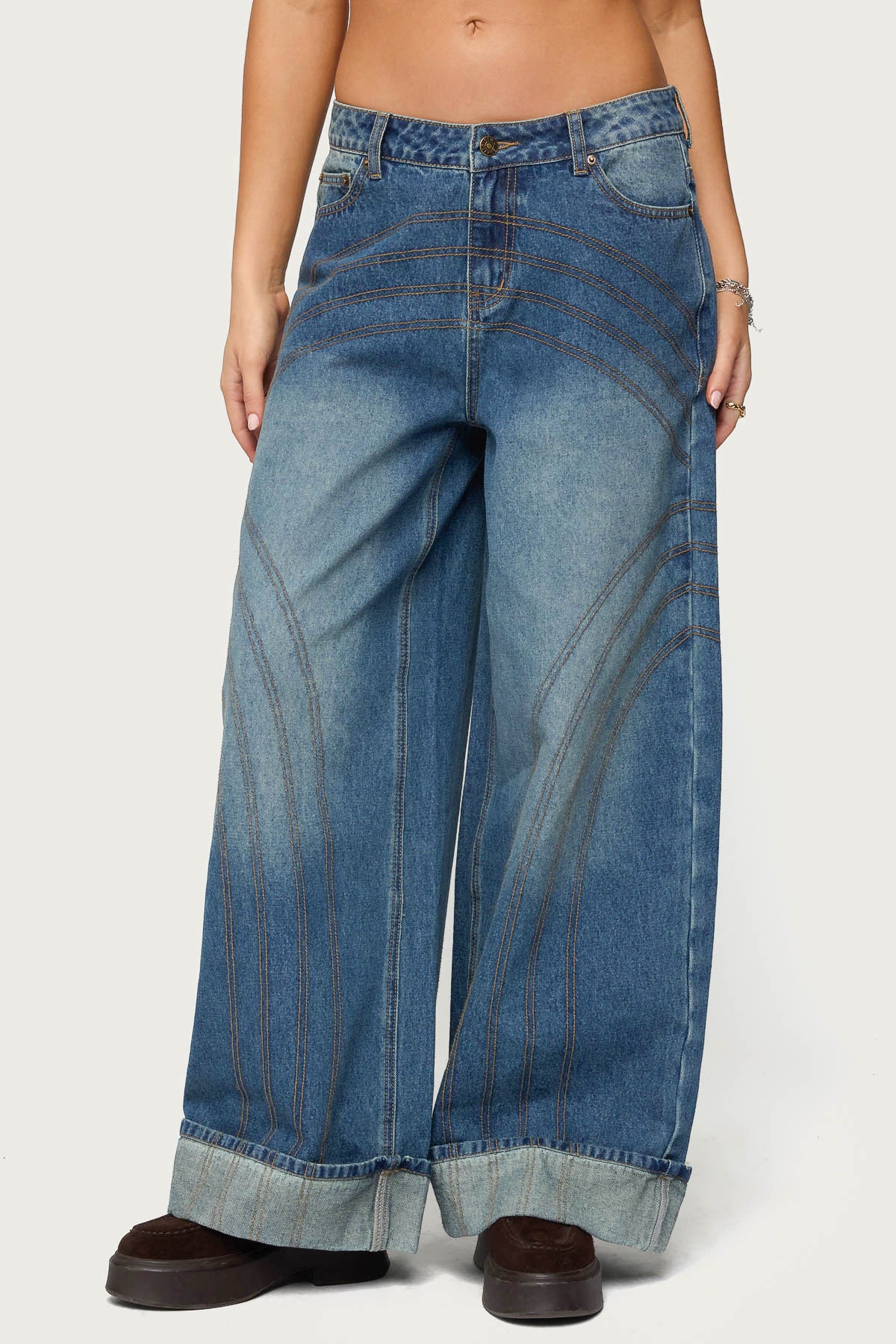 Cuffed Low Rise Baggy Jeans - Image 2