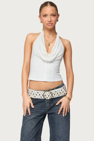 Hook & Eye Cowl Neck Halter Top
