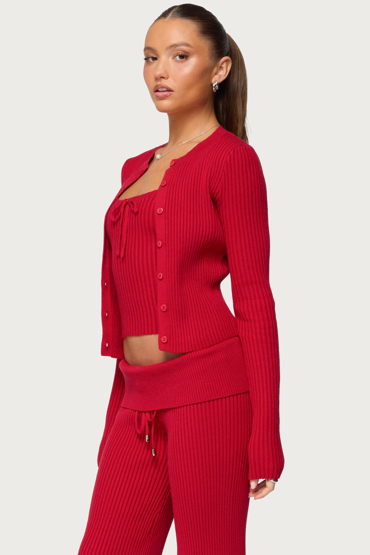 Adannah Ribbed Knit Button Up Cardigan - Image 4