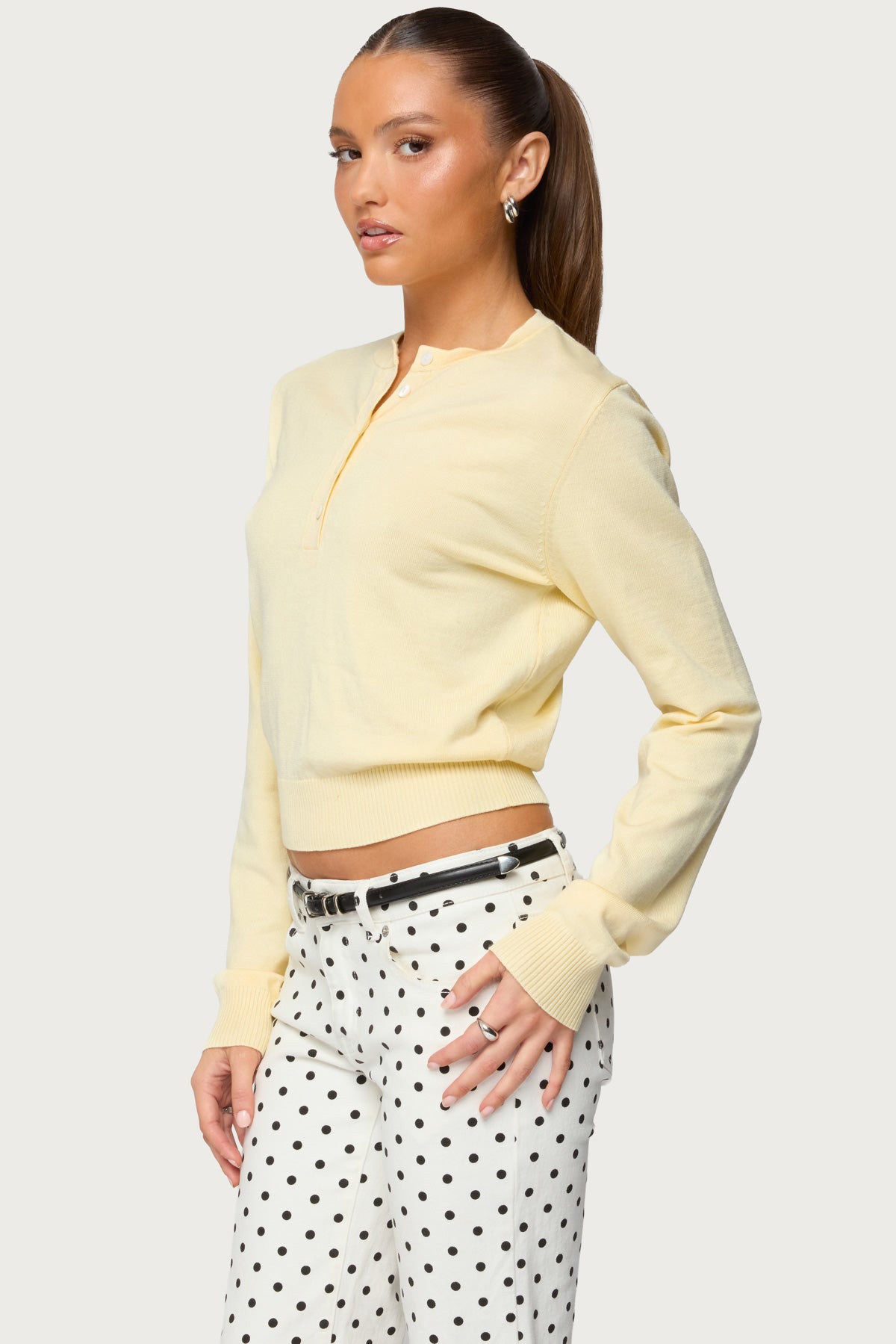 Yolana Henley Light Knit Sweater - Image 3